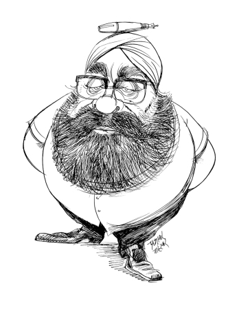 Khushwant-Singh -  cartoon by Prabhakar Wairkar
