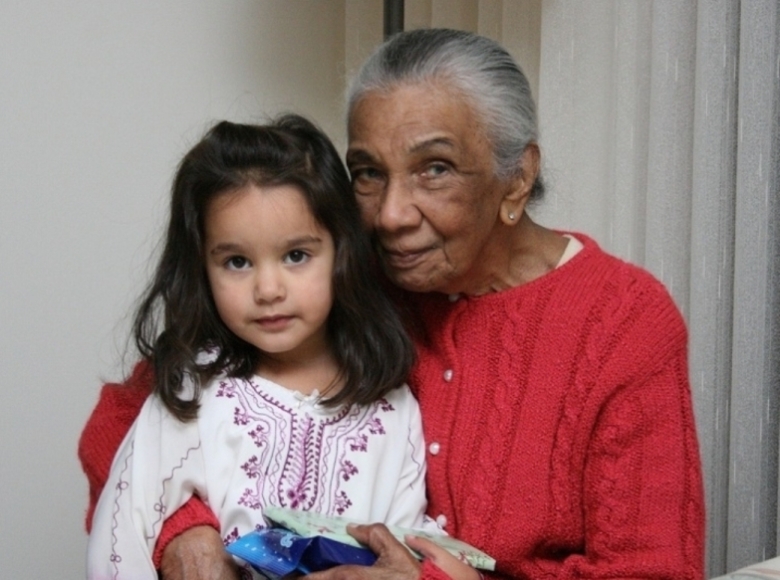 Manel Tampoe with grand-niece Amaya in Toronto,  circa 2010