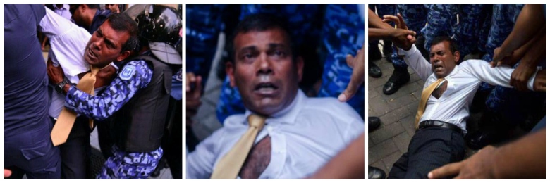 Opposition Leader & Former President Nasheed being  dragged to court on 23 Feb 2015
