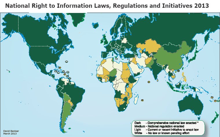 National Right to Ino laws status - as of 2013 Source: http://home.broadpark.no/~wkeim/foi.htm
