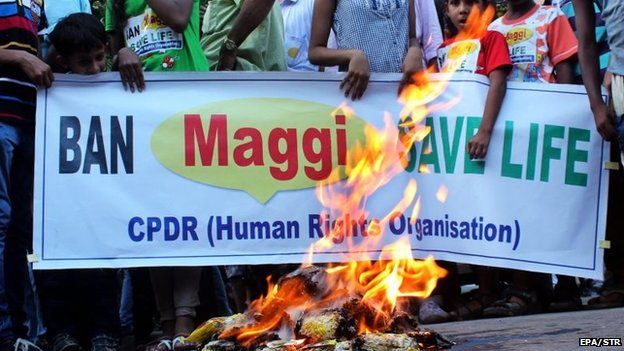 Indian public protests against Maggi noodles, found to have higher than safe levels  of lead and MSG