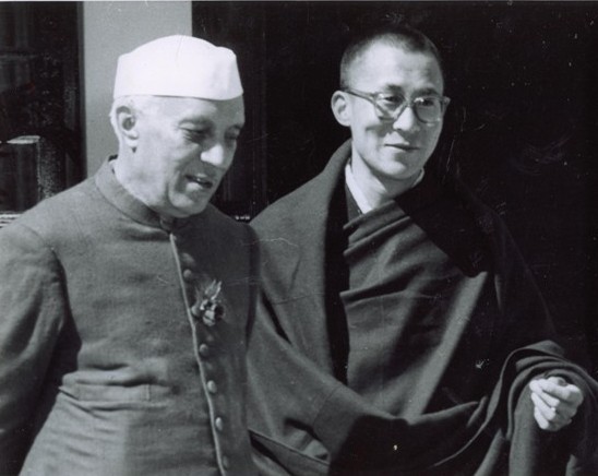Prime Minister Jawaharlal Nehru and the Dalai Lama on April 24, 1959