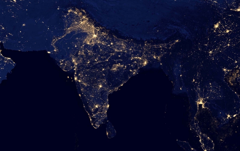 Cities and bright lights usually go together: South Asia at night - composite satellite image taken in April & Oct 2012 - Image courtesy NASA