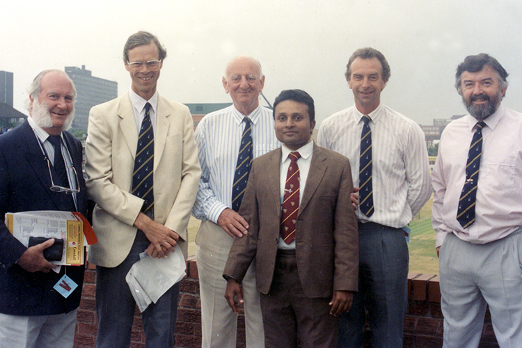 Christopher Martin-Jenkins (second from left), a BBC commentator and close friend of Perera, declared him a “Sri Lankan Don Bradman” for his contribution to cricket. © Ajith Perera